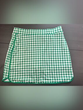 J. Crew Green and White Gingham Active Skort